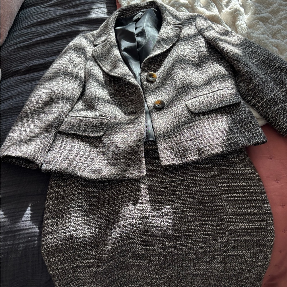 Ann Taylor Charcoal Tweed Blazer and Skirt Set